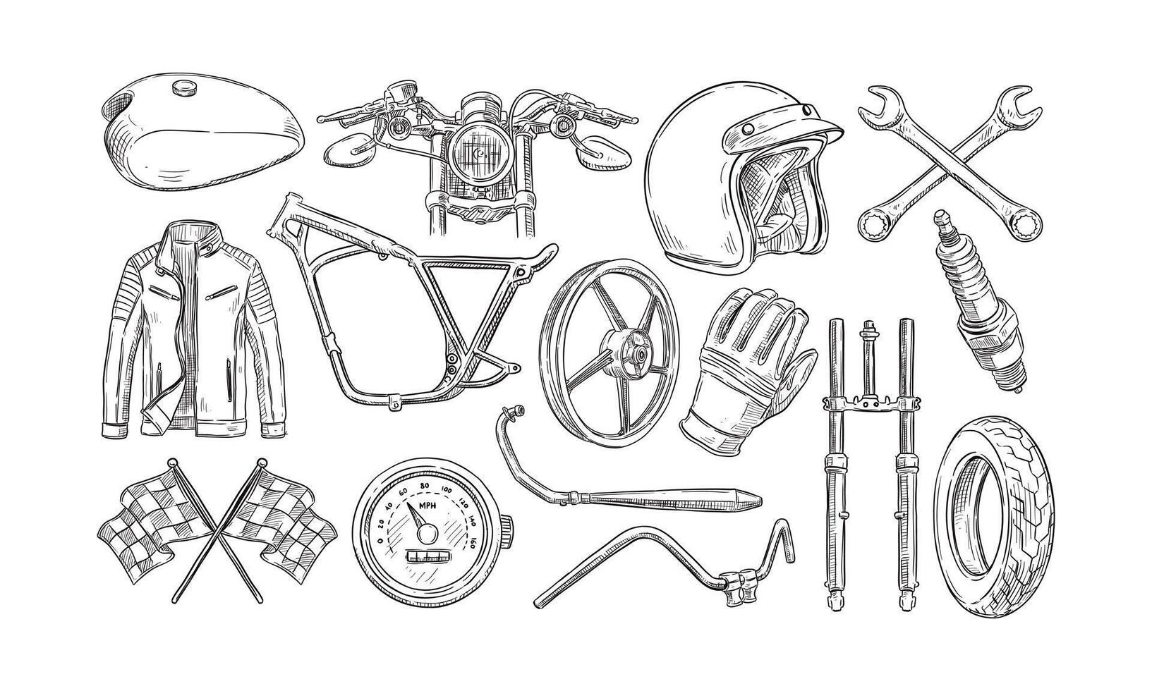 motorcycle service handdrawn collection vector