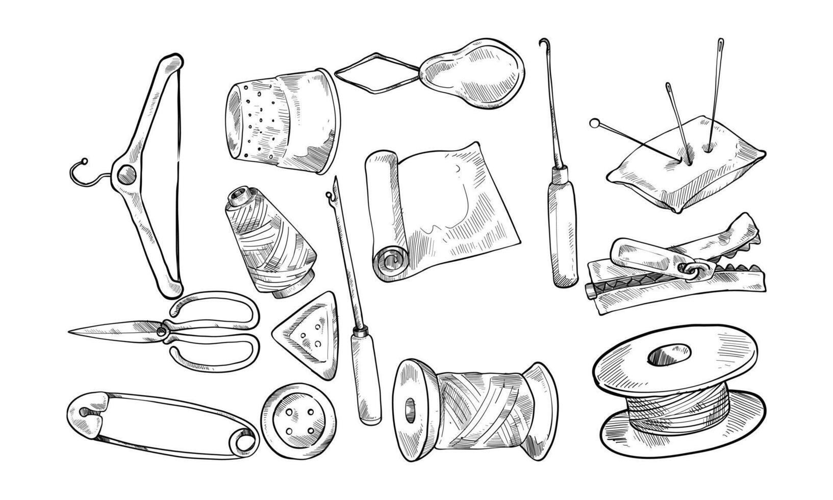 sewing tools handdrawn collection vector