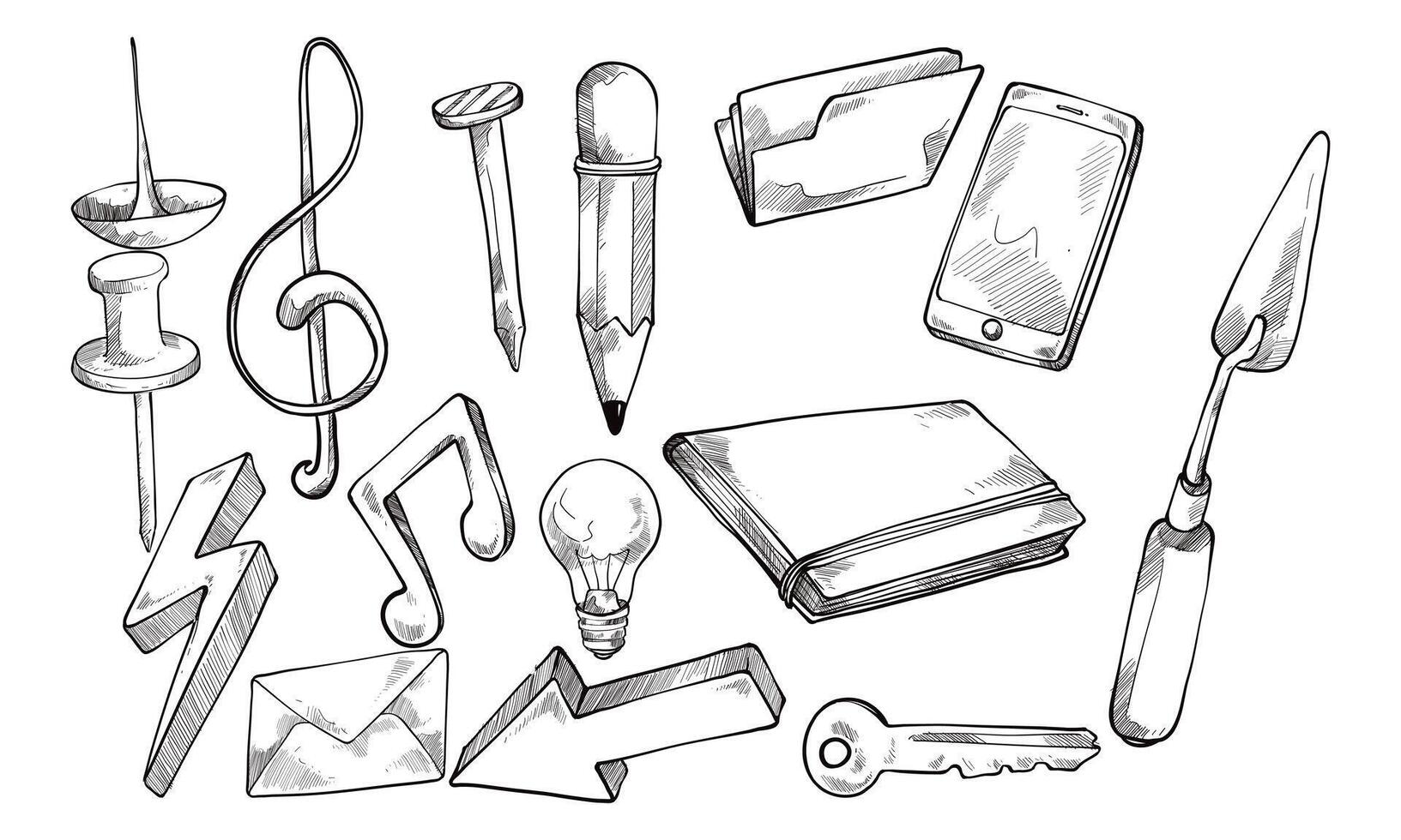 simple icons handdrawn collection vector