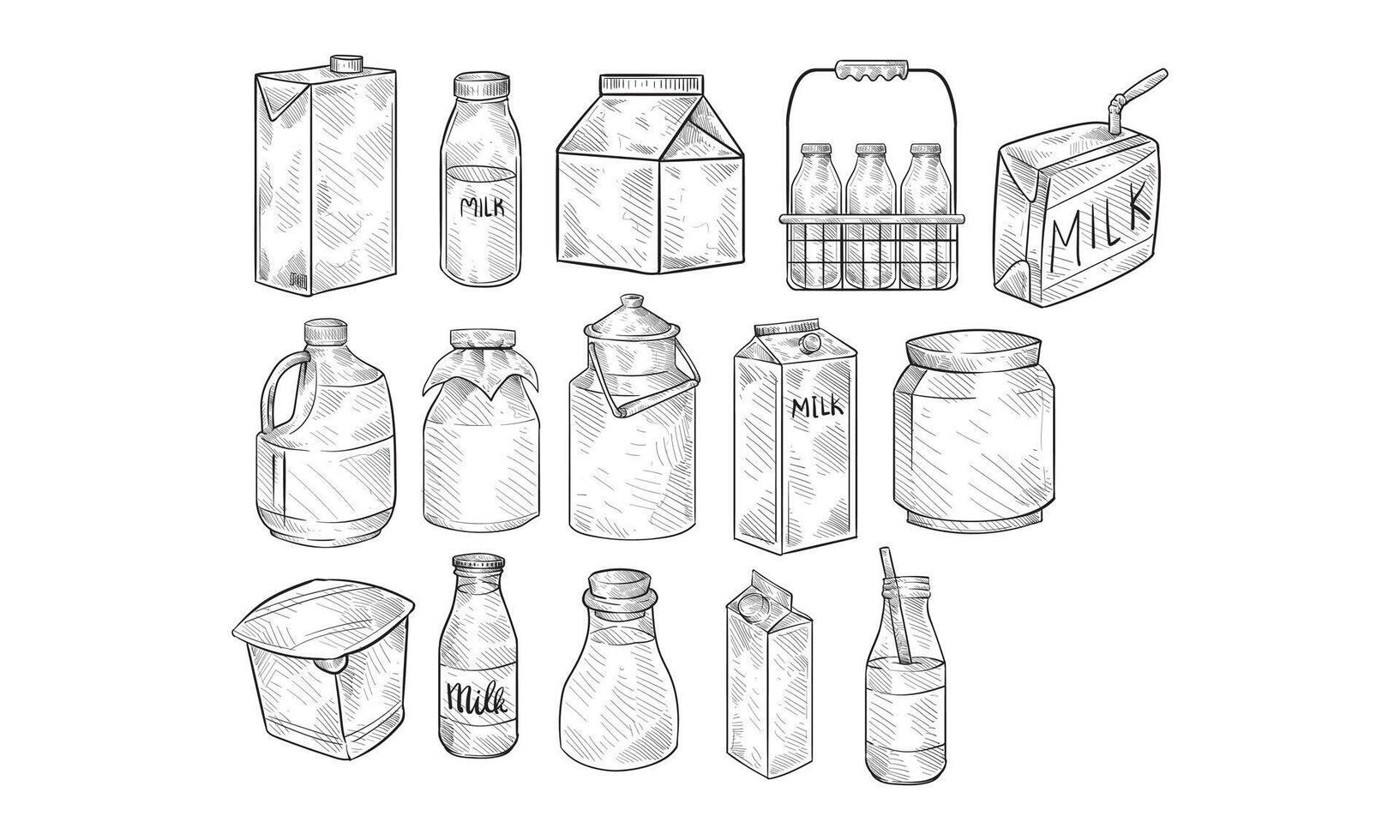 milk container handdrawn collection vector