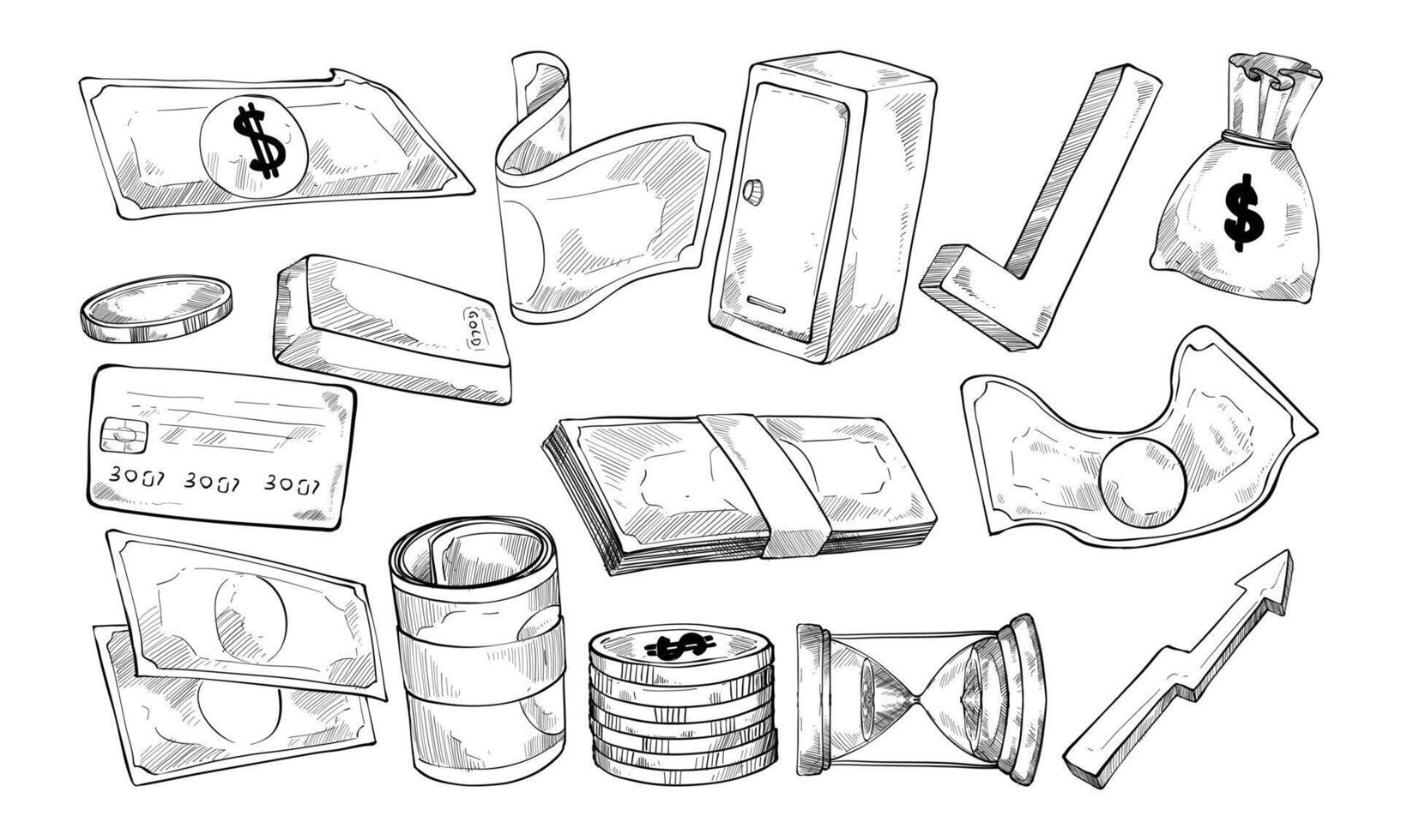 money handdrawn collection vector