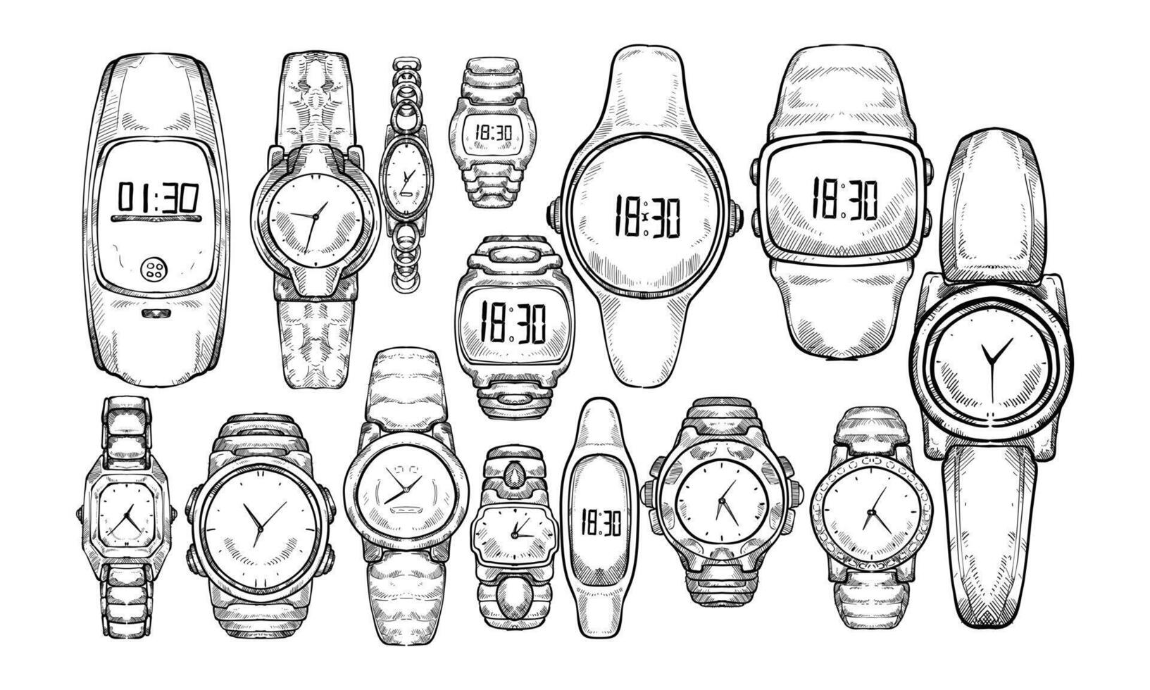 wristwatch handdrawn collection vector
