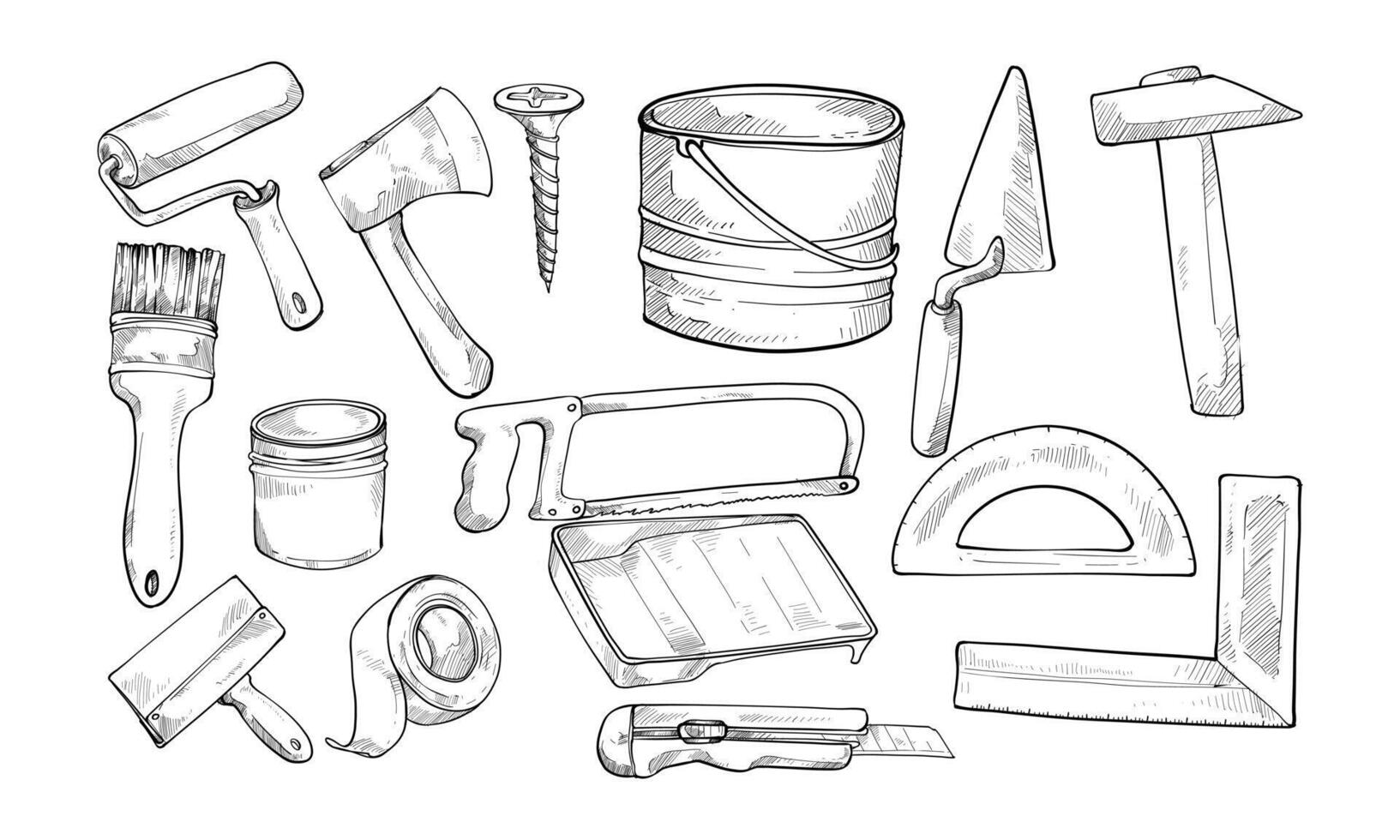 construction repair tools handdrawn collection vector