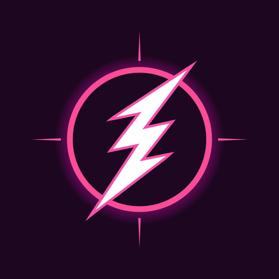 purple lightning simple neon logo design vector