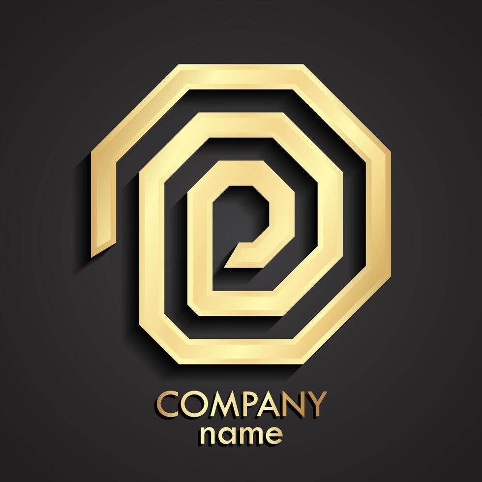 3d golden octogon linear logo vector