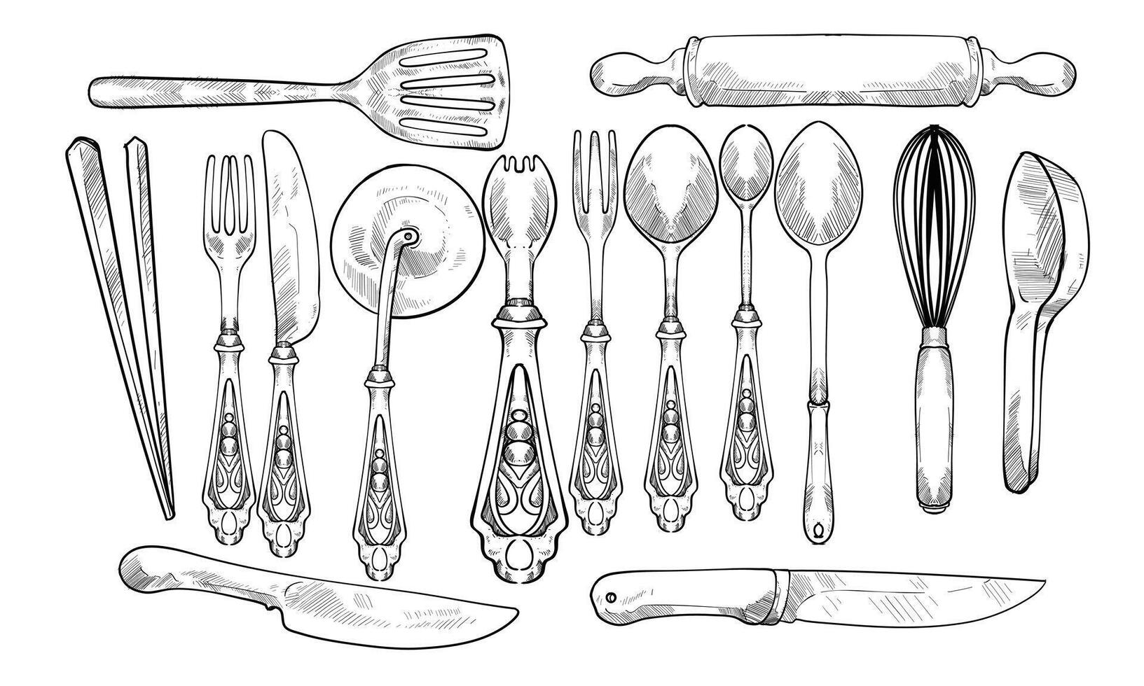 cutlery handdrawn collection vector