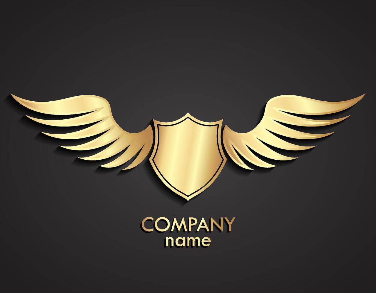 3d gold winged shield logo illustration vector
