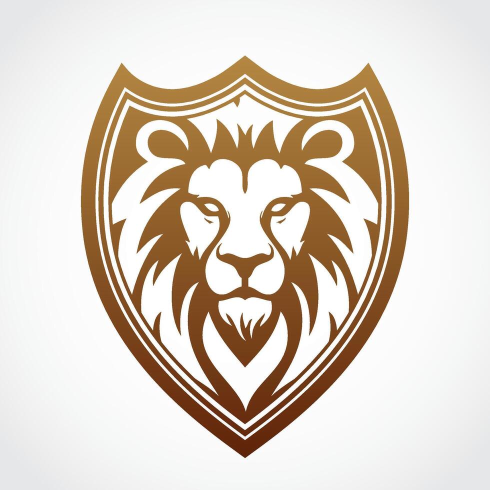 shield with lion head elegant brown gold color heraldry logo vector