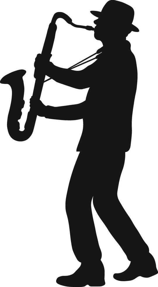 Male Saxophonist Silhouette on White Background vector
