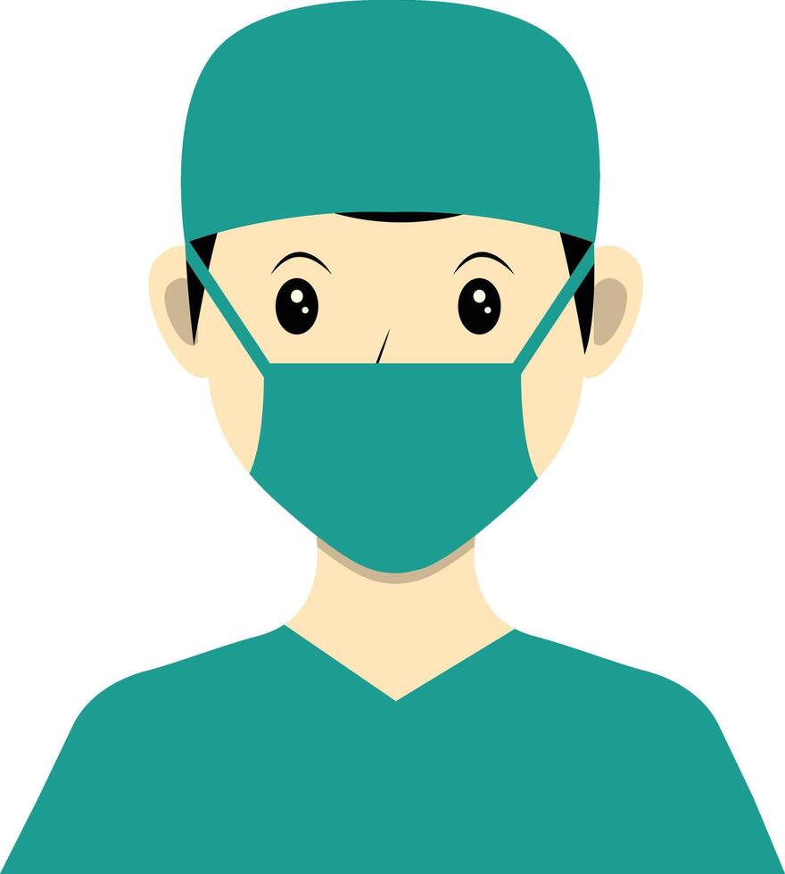 Male Nurse Avatar with Green Clothes and Mask vector