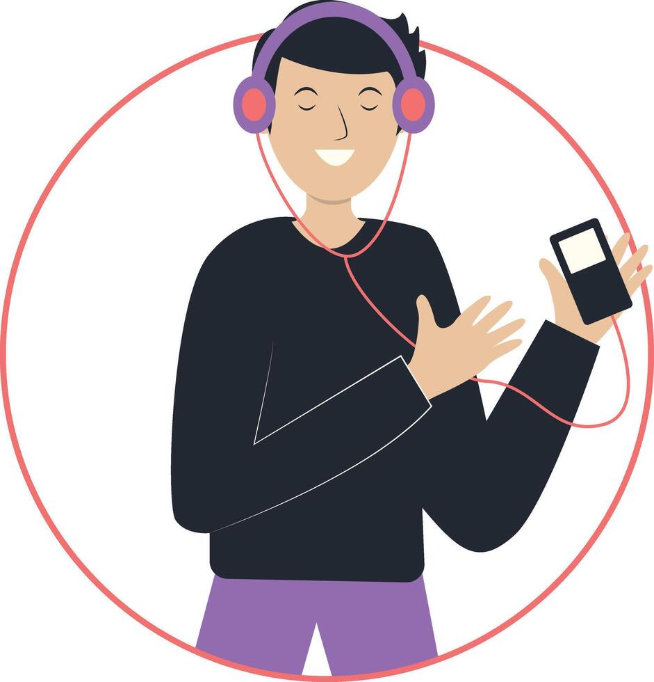 Men Listening Music in Black Clothes vector