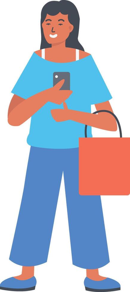 Woman Carrying Shopping Bag with Blue Clothes vector