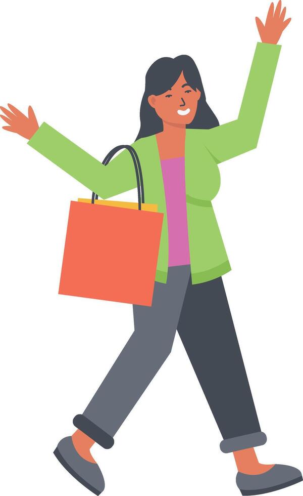 Woman Carrying Shopping Bag with Green Clothes vector