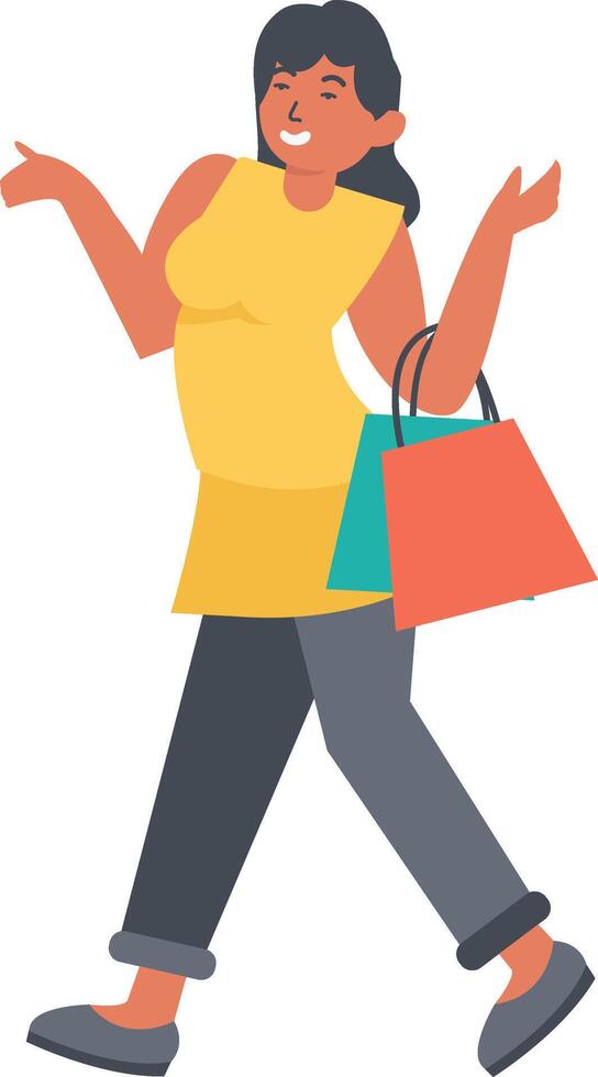 Woman Carrying Shopping Bag with Yellow Clothes vector