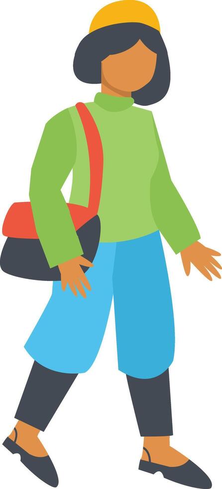 Woman Walking in Autumn Character with Green Jacket vector