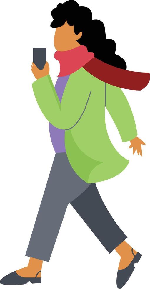 Woman Walking in Autumn Character with Coat and Shawl vector