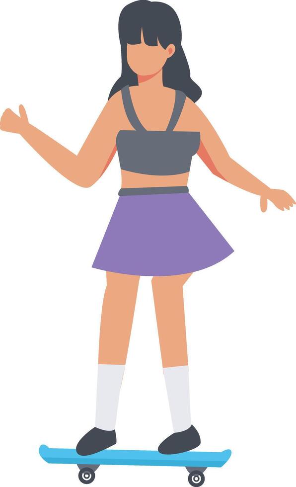 Girl Playing Skateboard in Skirt vector