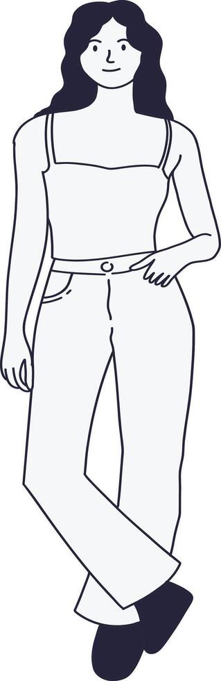 Girl Standing Pose in Hand Drawn Design Style vector