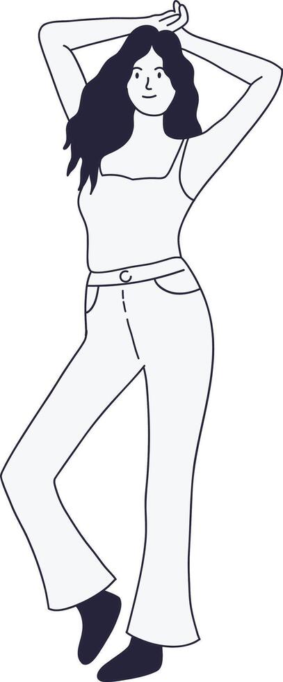 Lady Standing Pose in Hand Drawn Design Style vector