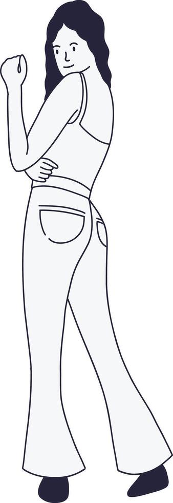 Girl Standing Pose in Hand Drawn Design Style vector