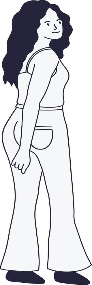 Girl Standing Pose in Hand Drawn Design Style vector