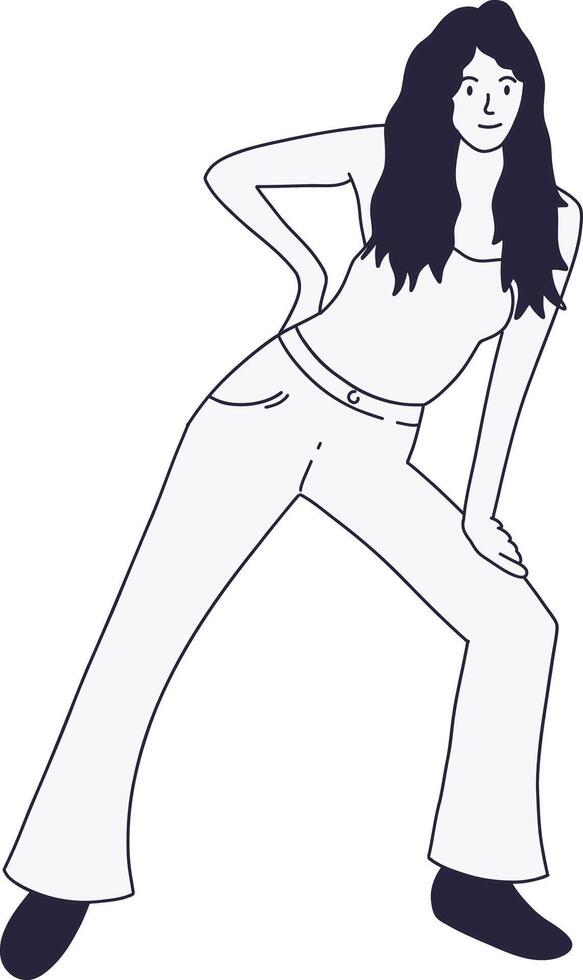 Lady Standing Pose in Hand Drawn Design Style vector