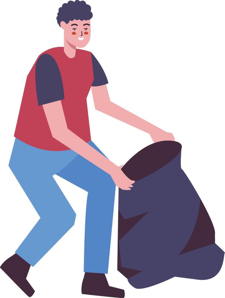 Man Cleaning Profession Holding Trash Plastic vector