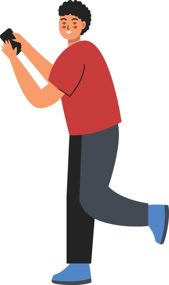 Man Holding Smartphone for Selfie vector