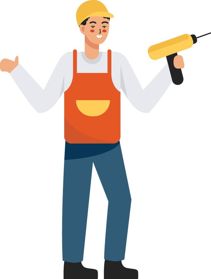 Man Construction with Drill vector