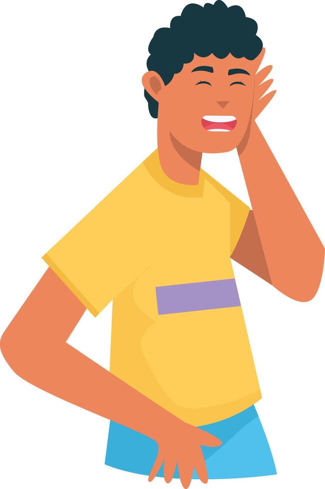Male Laughing Character with Yellow Clothes vector