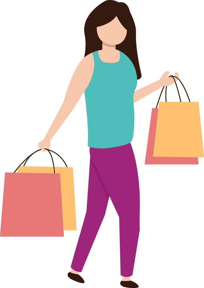 Woman Holding Shopping Bag with Casual Clothes vector
