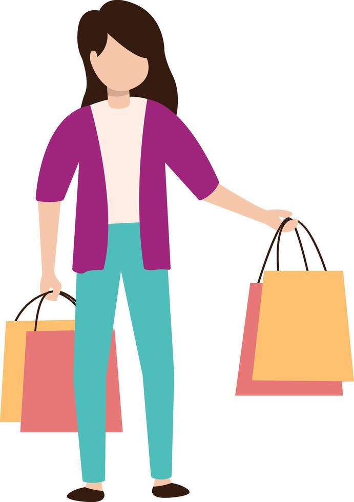 Lady Holding Shopping Bag with Purple Clothes vector