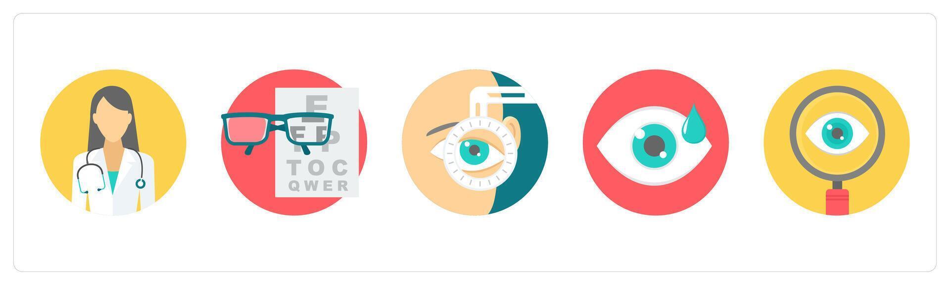 A set of 5 medical icons as doctor, eye test, eye checkup vector
