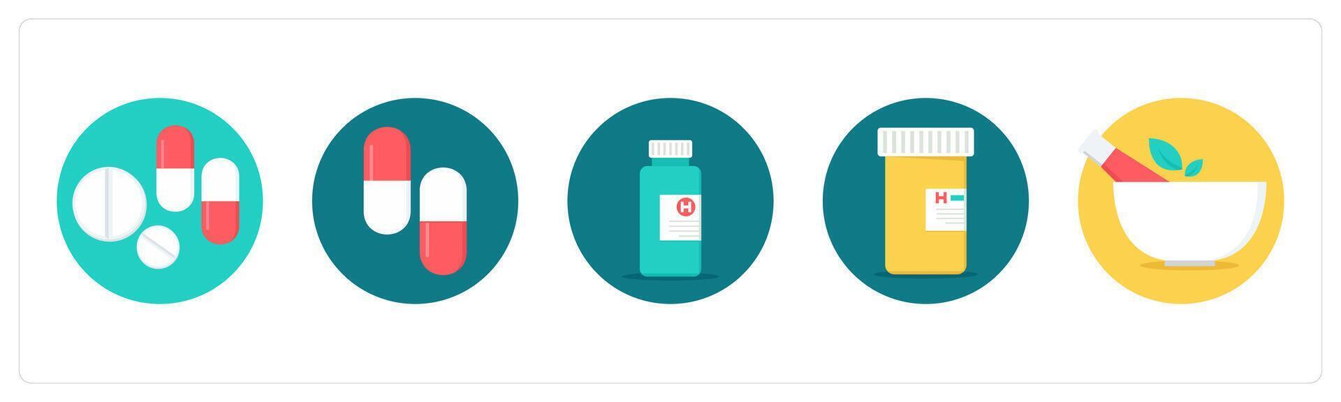 A set of 5 medical icons as medicine, capsule, medicine vector