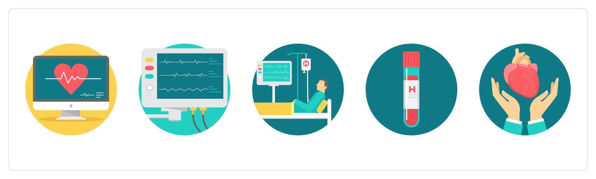 A set of 5 medical icons as monitor, medical monitor, medical care vector