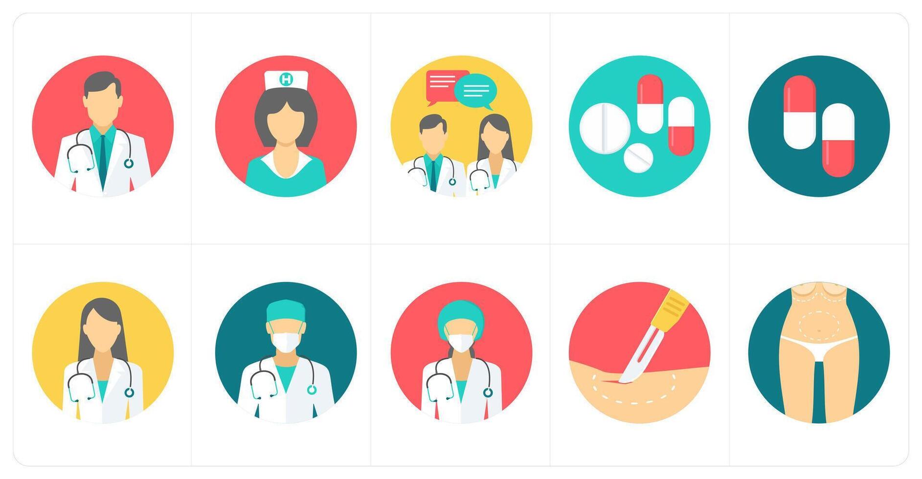 A set of 10 Medical icons as doctor, nurse, conversation vector