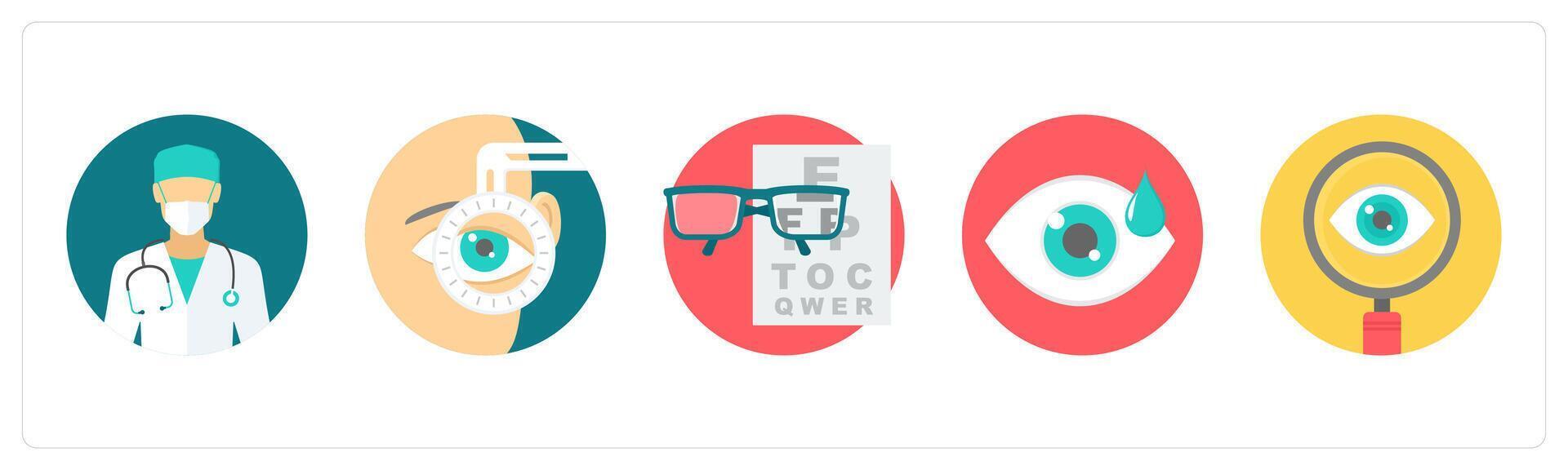 A set of 5 medical icons as surgeon, eye checkup, eye test vector