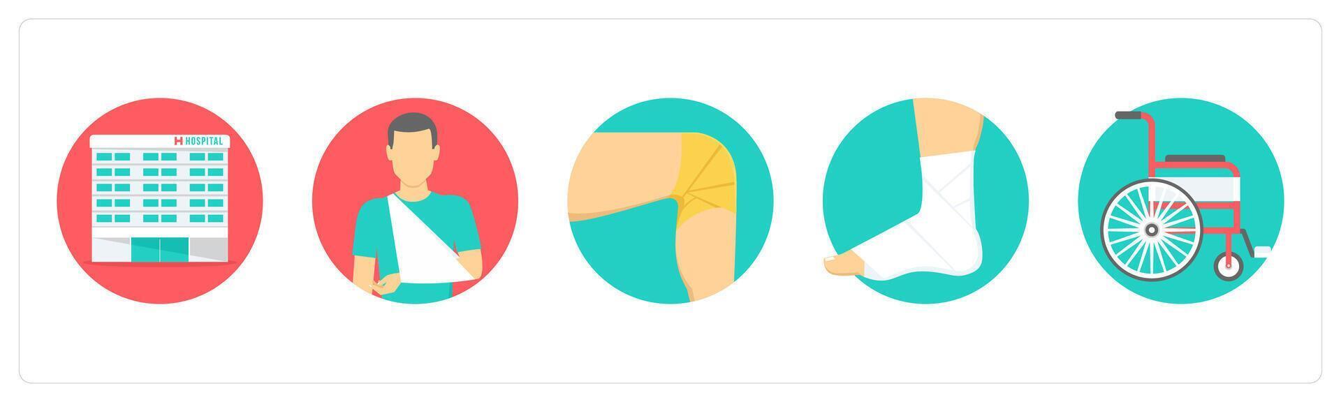 A set of 5 medical icons as hospital, bone injury, sport injury vector