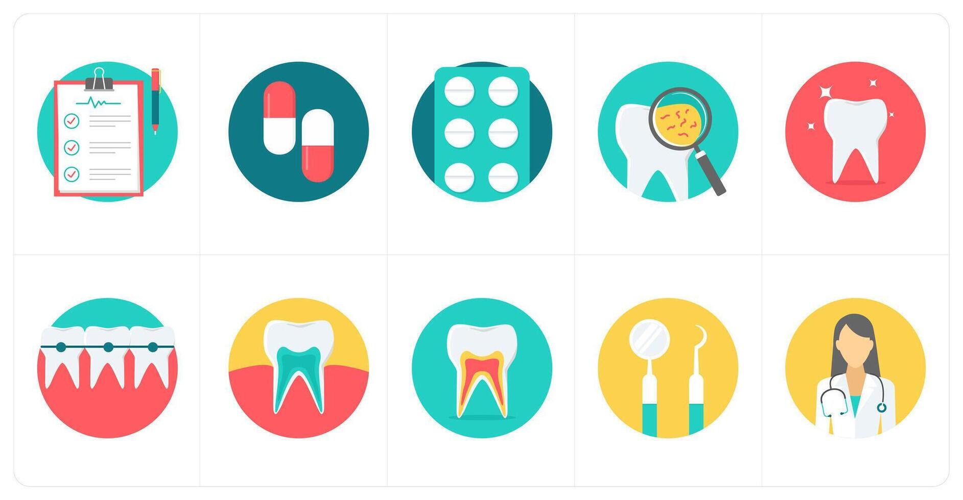 A set of 10 Medical icons as treatment record, capsule, medicine vector
