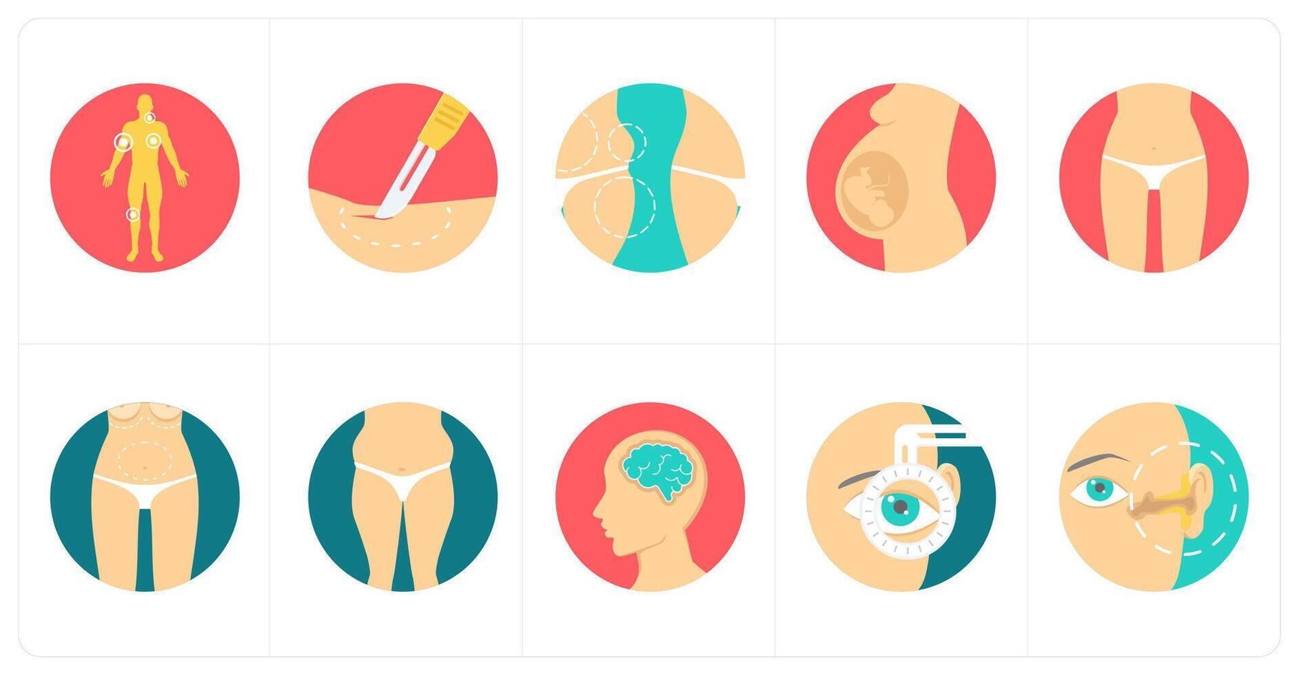 A set of 10 Medical icons as symptom checker, surgery, liposuction vector