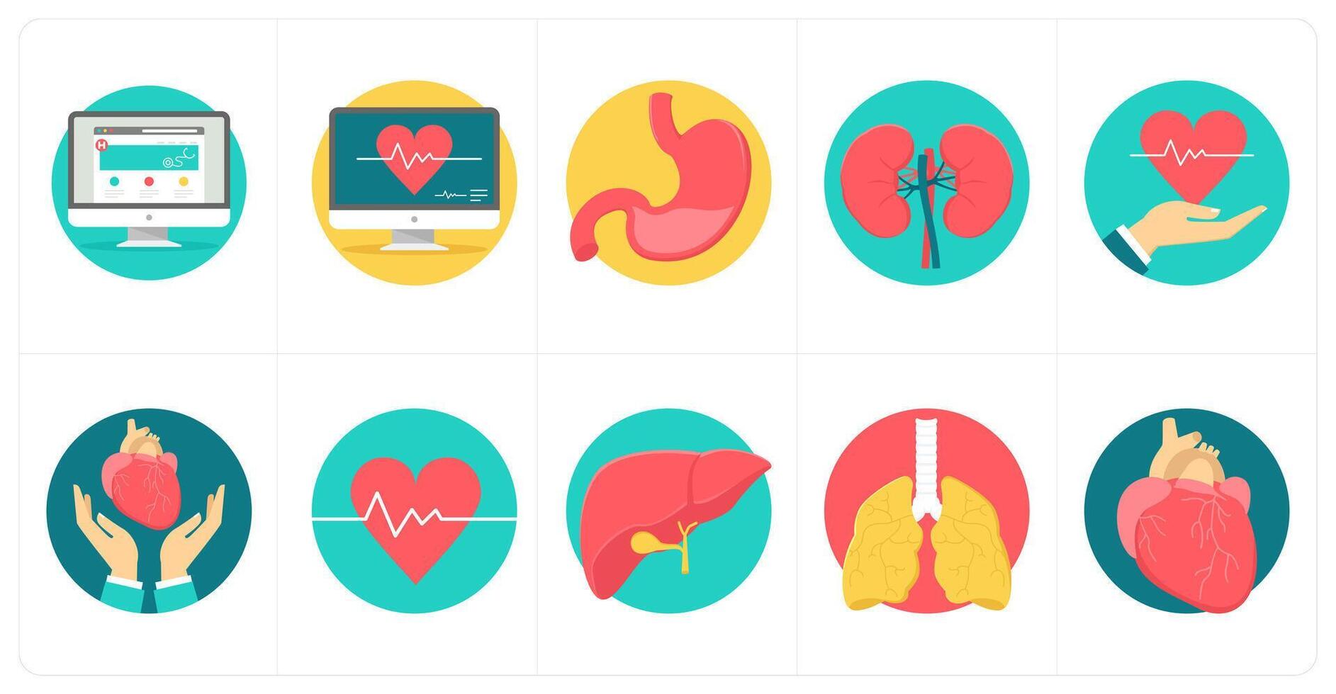 A set of 10 Medical icons as monitor, cardiography, stomach vector
