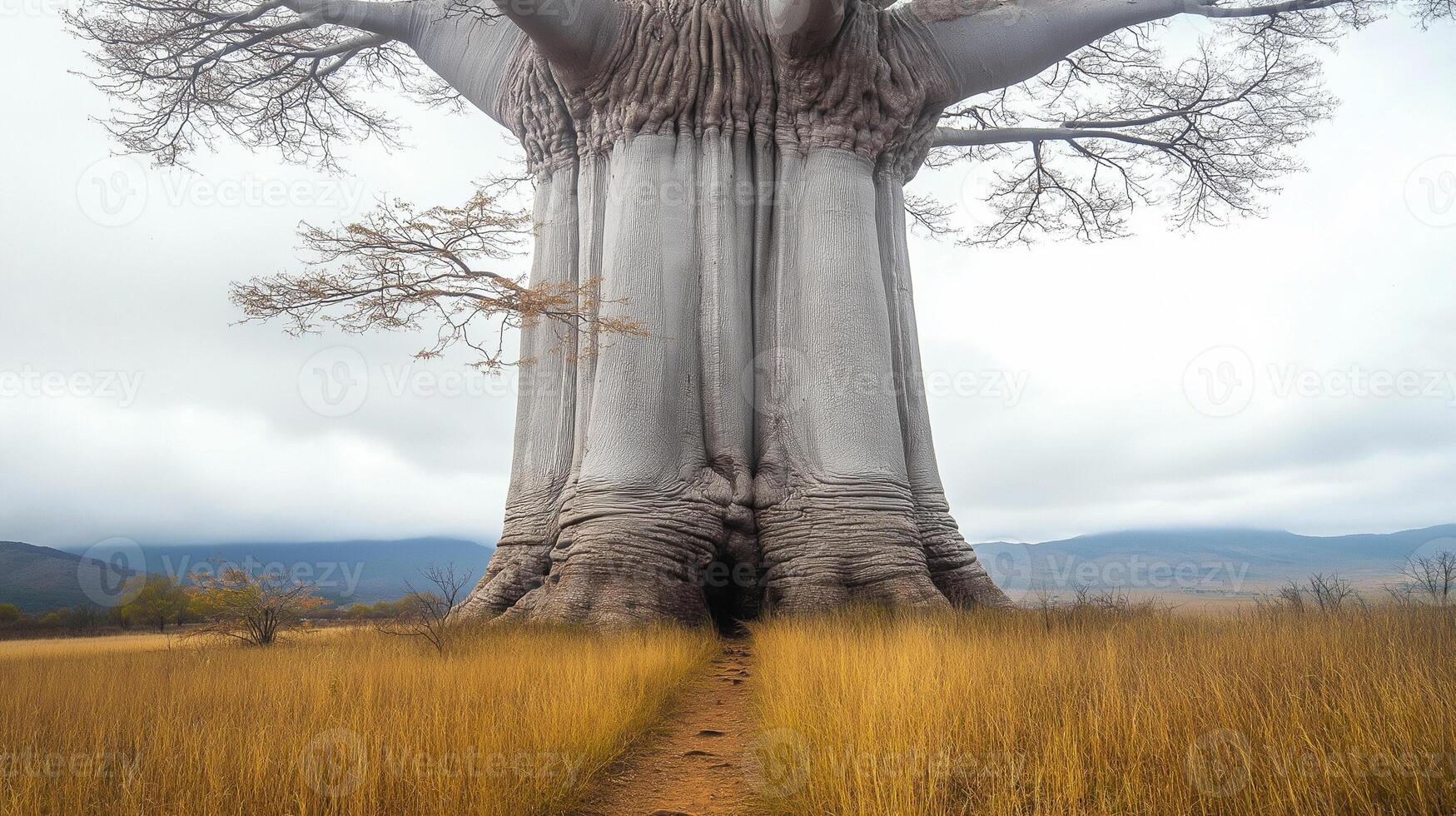A large tree with a path leading to it photo