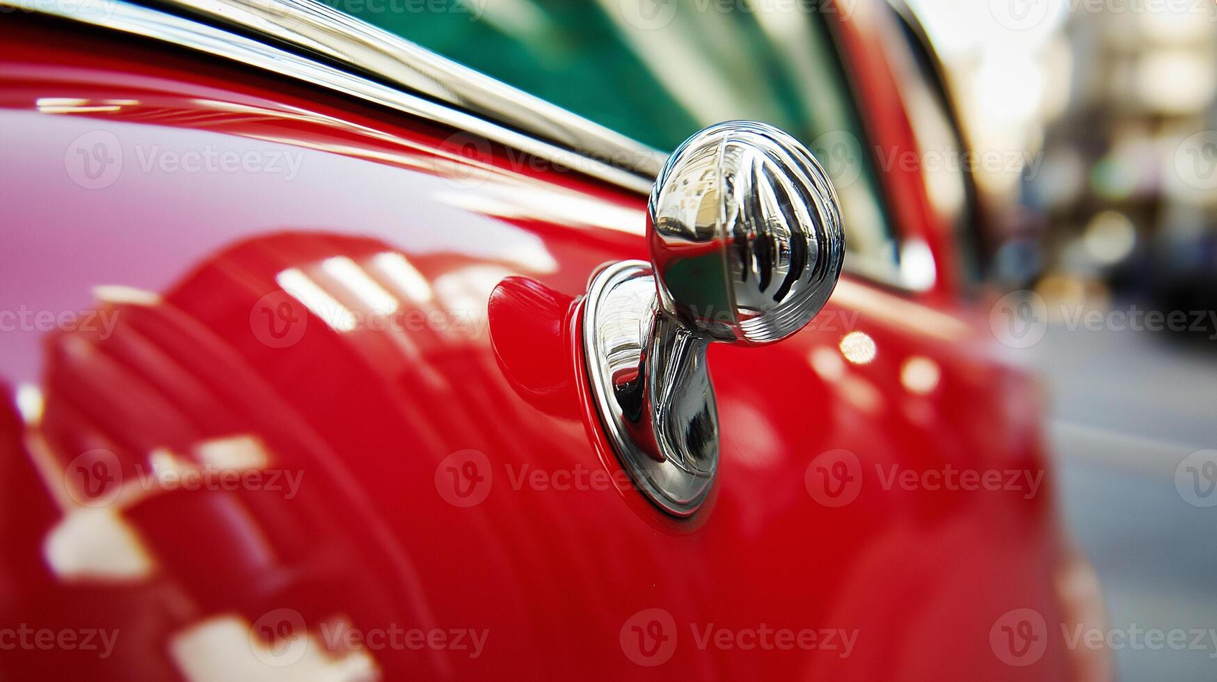 A close up of a red car with a chrome handle photo