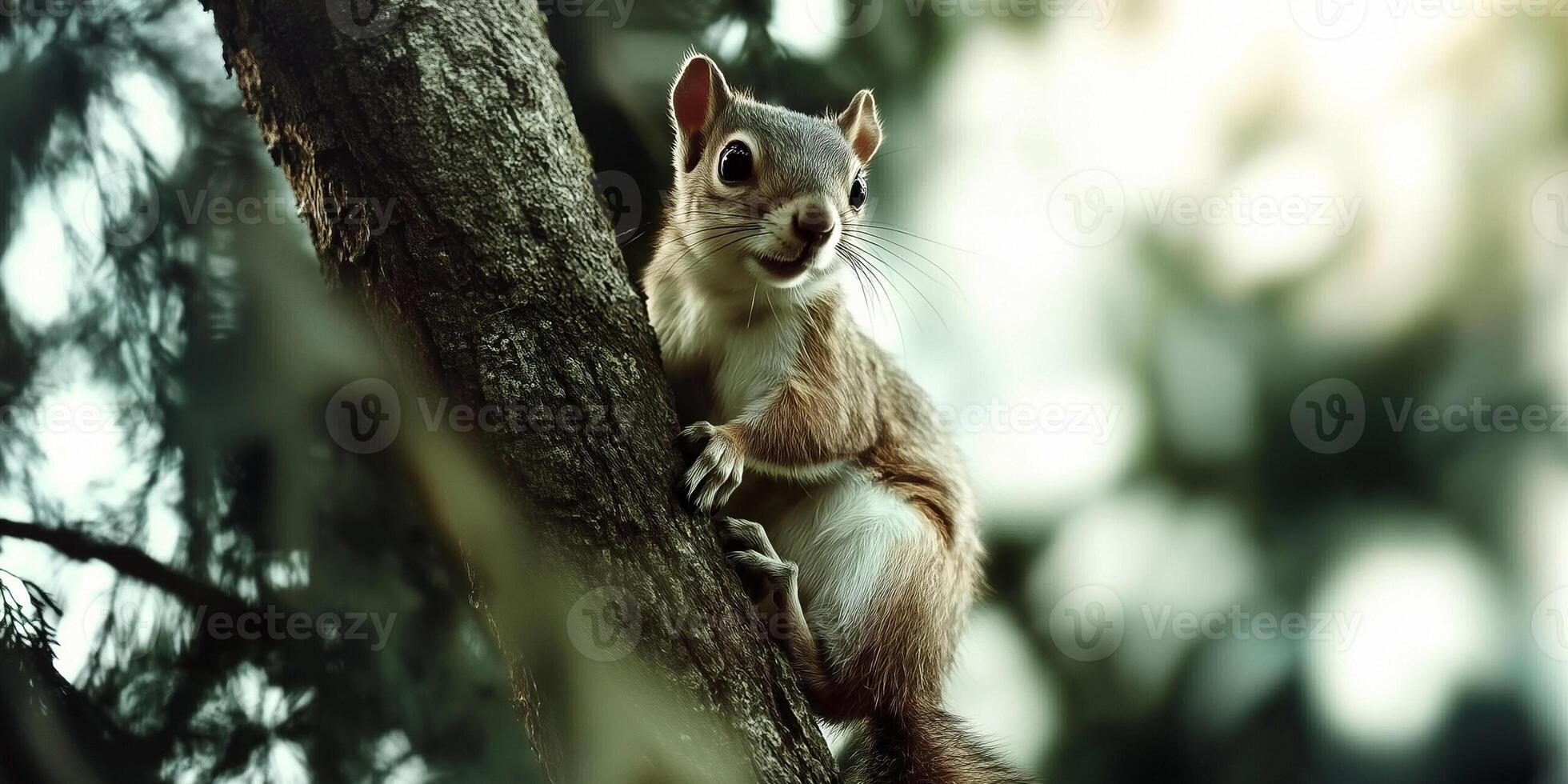 A squirrel is sitting on a tree branch photo