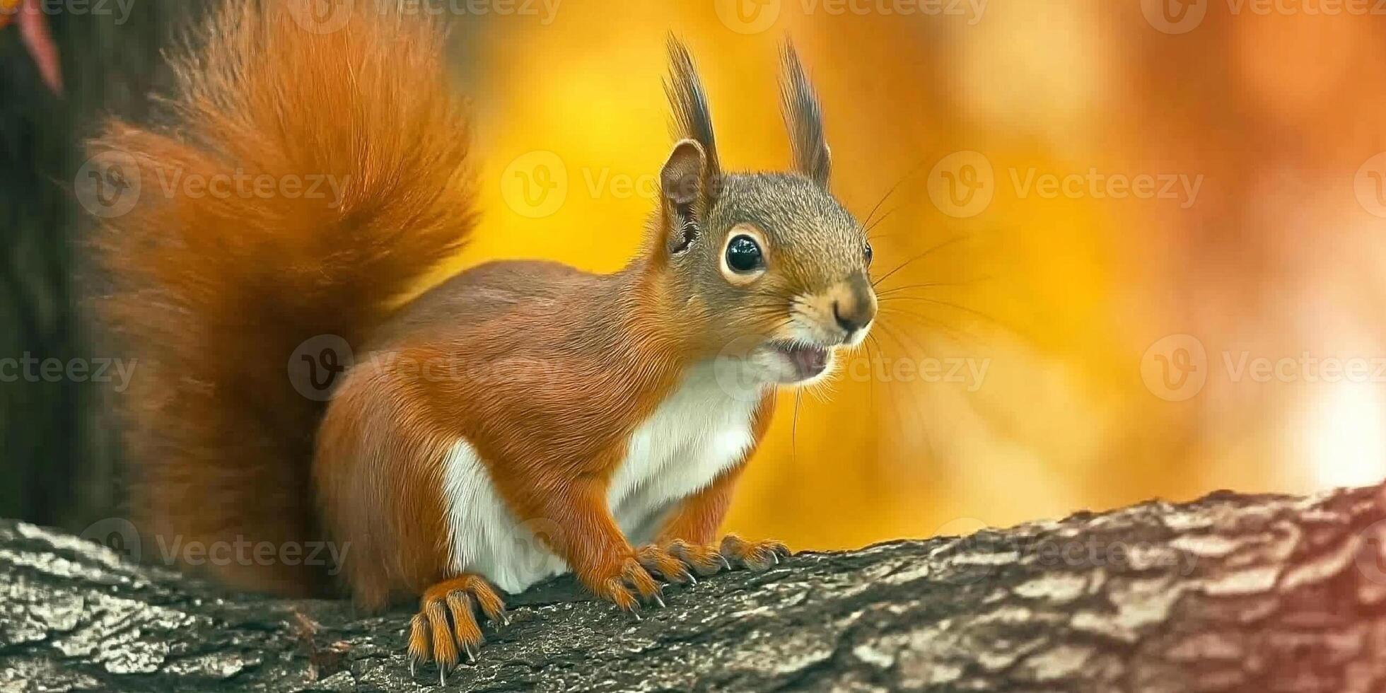 A squirrel is sitting on a tree branch photo