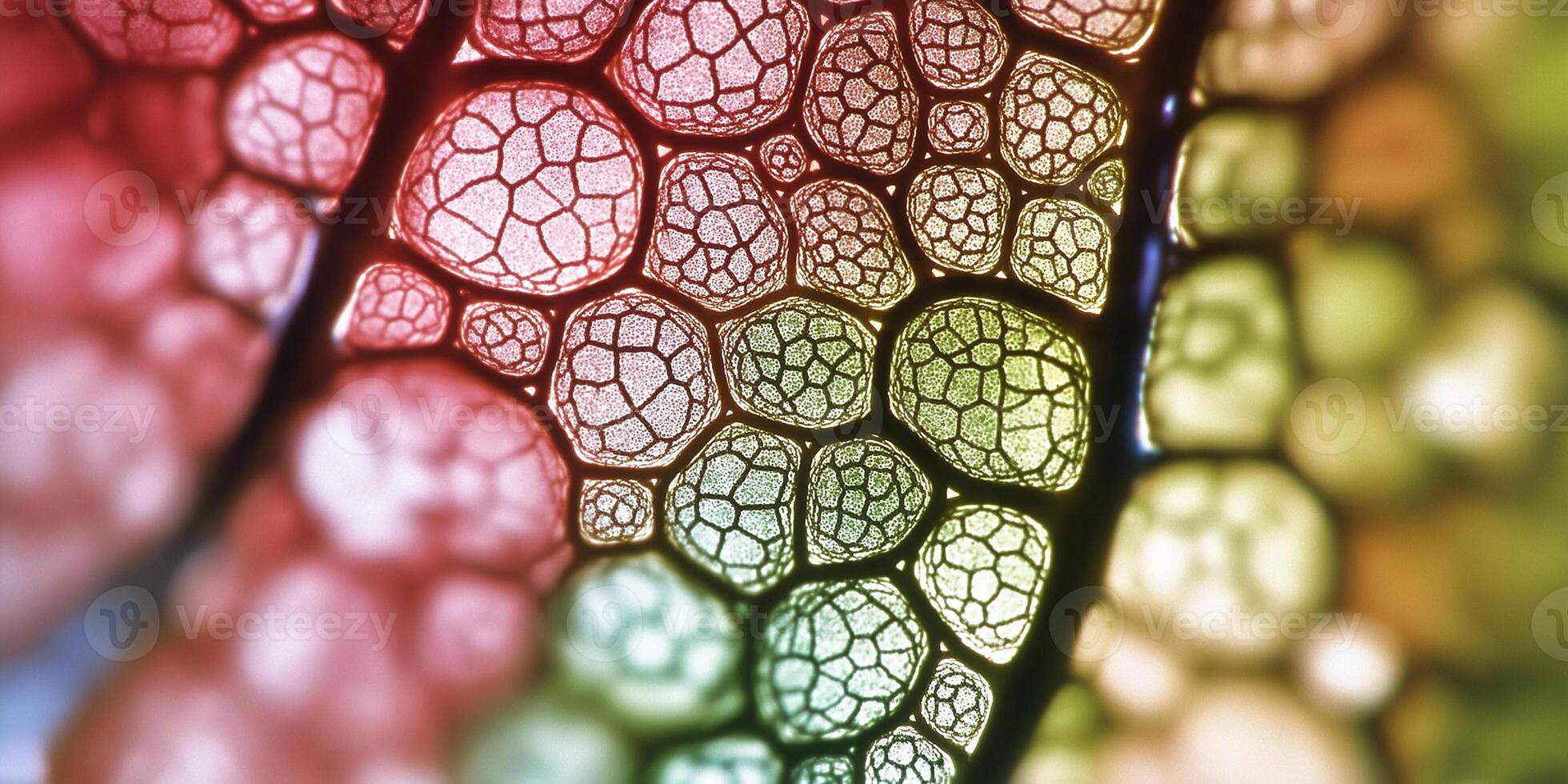 Microscopic view of colorful cellular structures photo