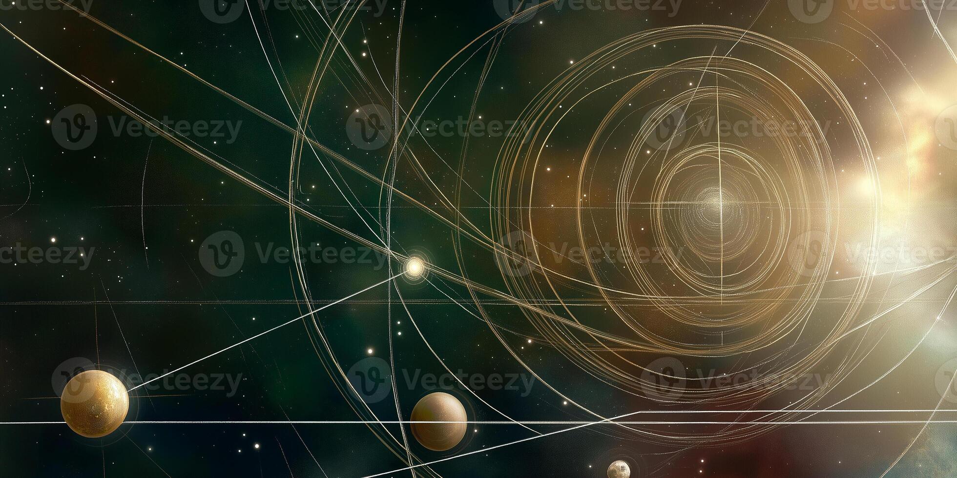 Cosmic planetary system, celestial bodies and orbits photo