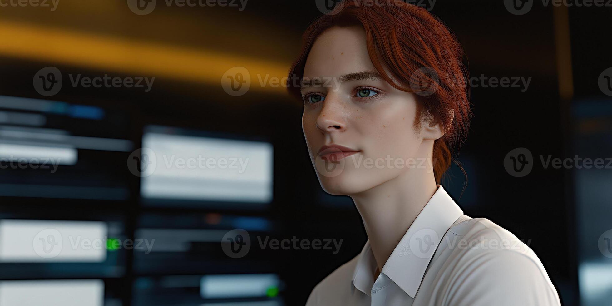 Focused young woman working in office. photo