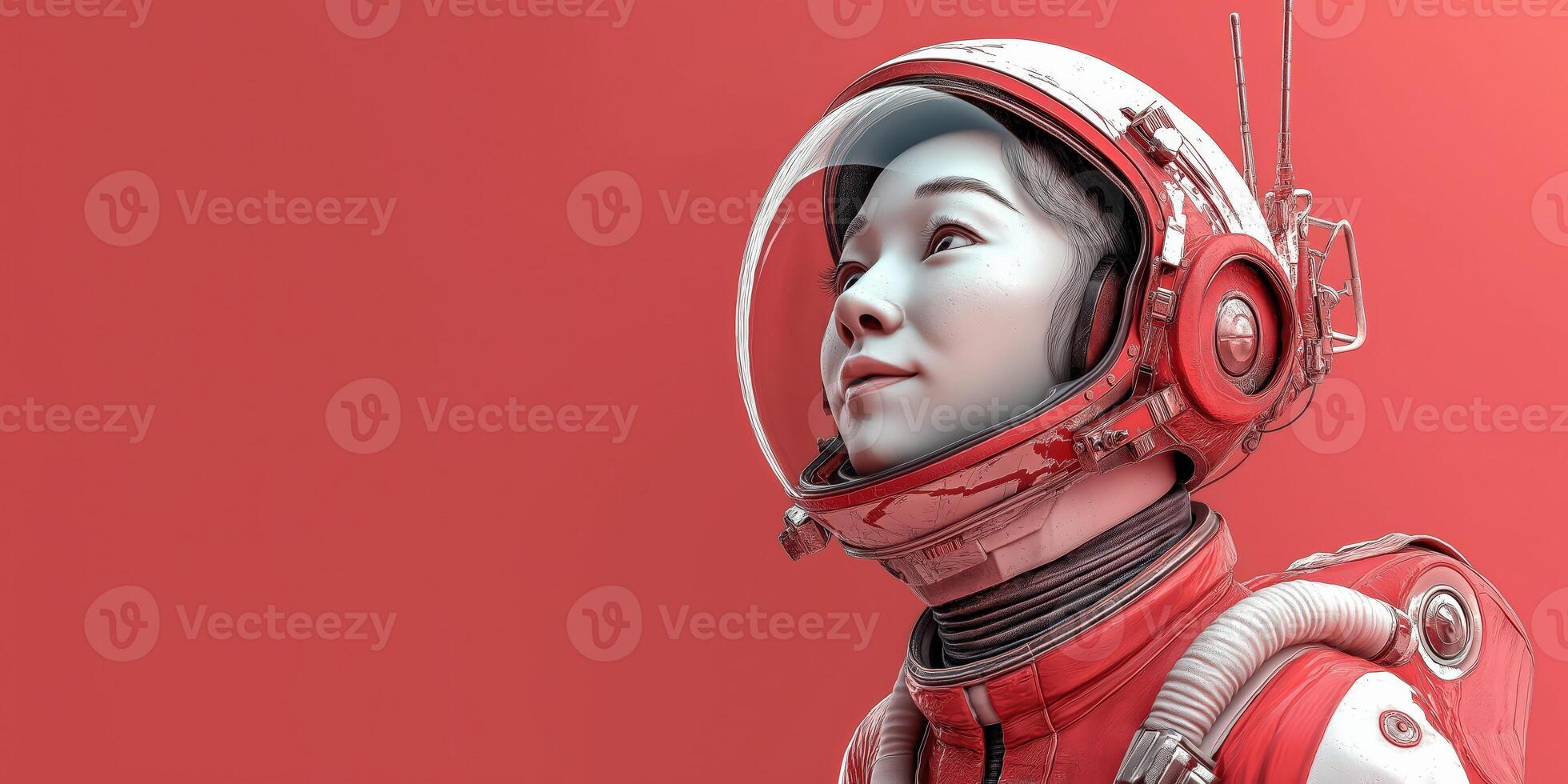 Astronaut gazing at the cosmos, hopeful and serene. photo