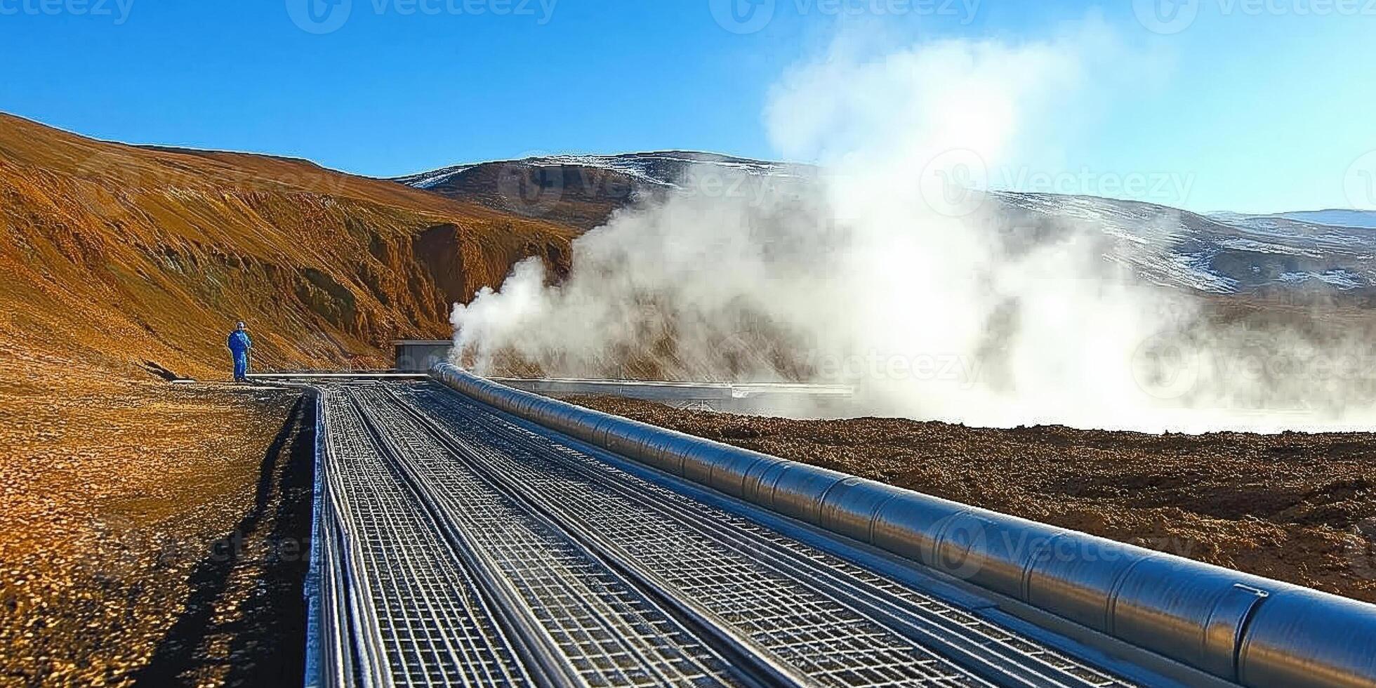 Steam coming out of a geyser in the middle of a field photo